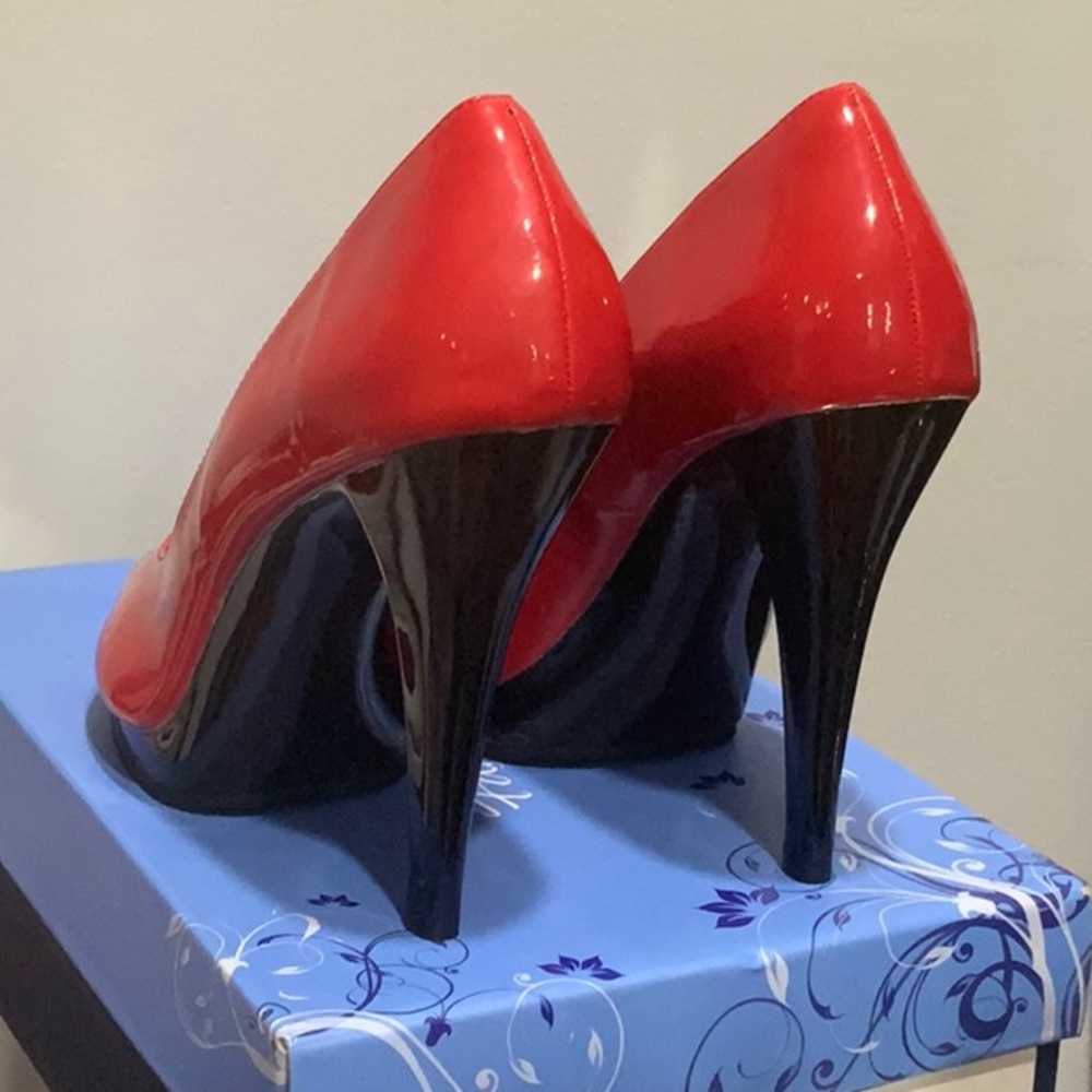 Pleaser Red Peep Toe Heels View 3